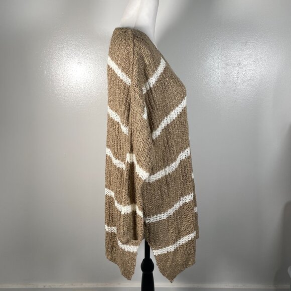 Double Zero Brown White Stripes Round Crew Neck Long Sleeve Knit Sweater M - Picture 11 of 14